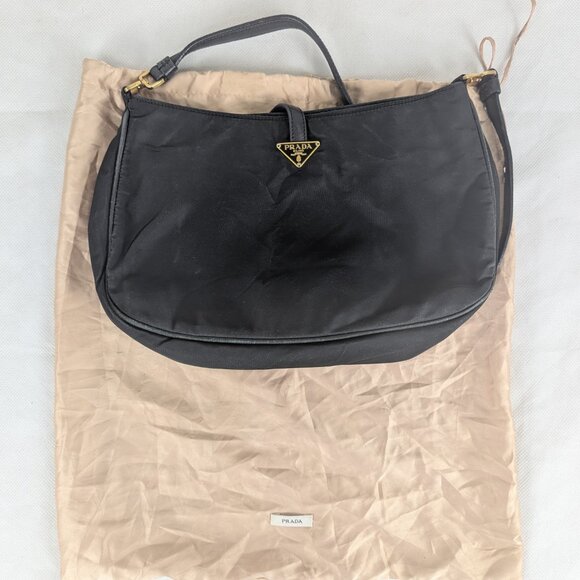 Auth PRADA Milano Tessuto Solid Rayon Nylon Quilted Formal Black Shoulder Bag - Picture 11 of 15